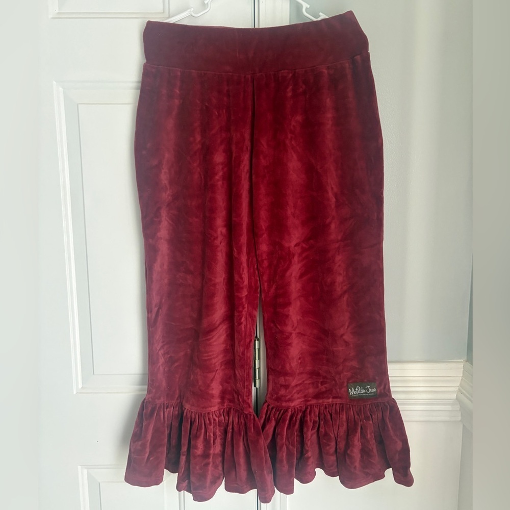 Matilda Jane Elegant burgandy/red Velvet High Waist Ruffle Pants